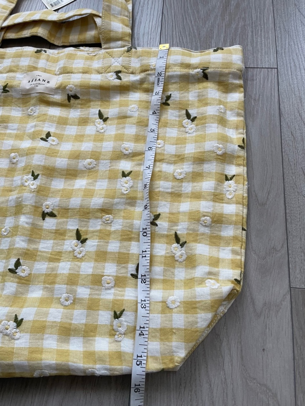 Sézane Big Totebag Straw Yellow Embroidered Daisies, Linen, NWT - Picture 11 of 15